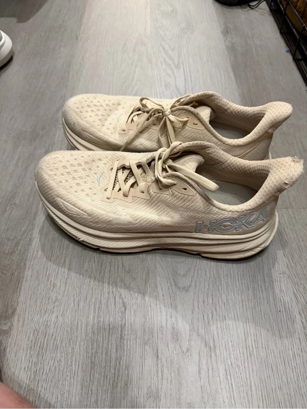 Hoka Women's Running Shoe in Beige with White Logo